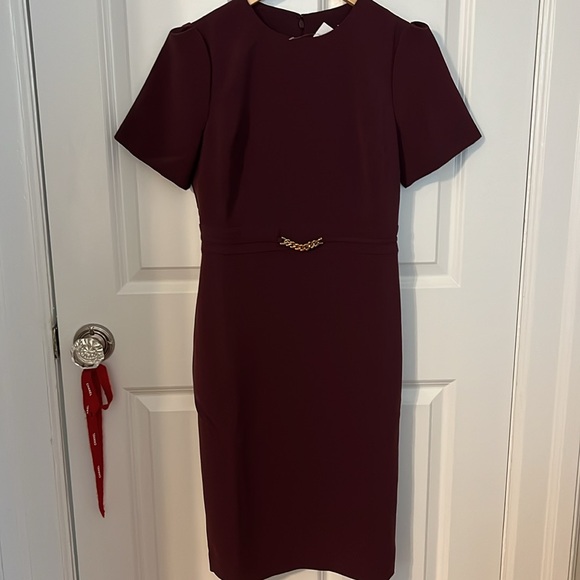 Ann Taylor Chain Belted Sheath dress. Plum size 0 NWT - Picture 5 of 8